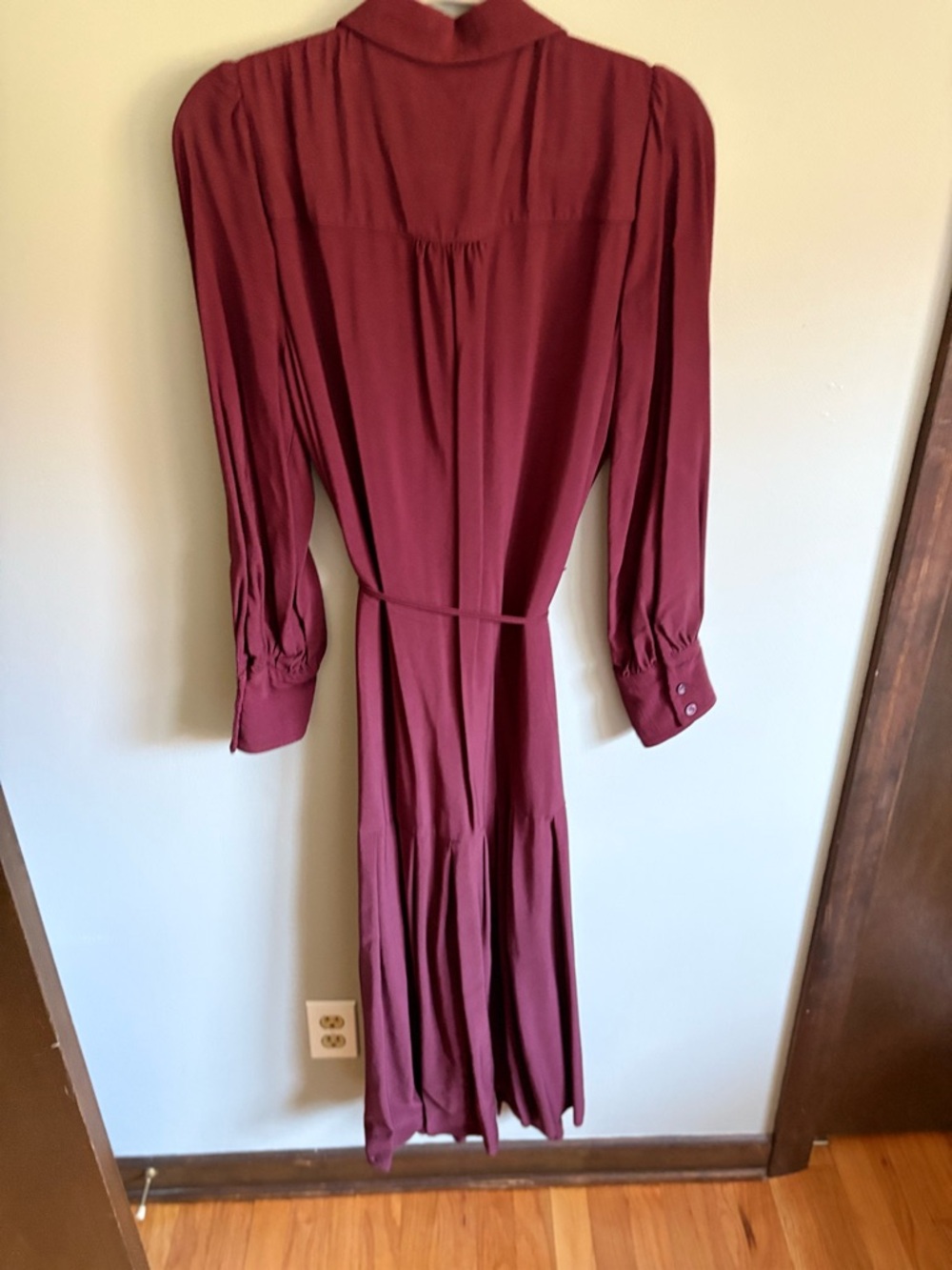 LOFT Burgundy Long-Sleeve Button-Front Shirt Dress - Picture 4 of 4